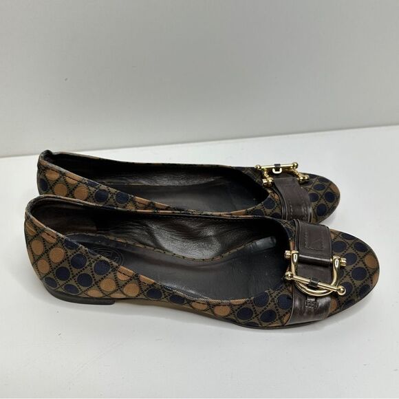 Tory Burch Flats Size 6 Brown/Navy RARE Gold Hardware Noel Casual Shoes - Picture 2 of 9